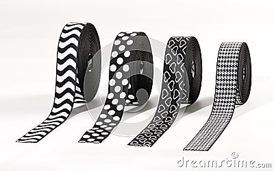 Rolls of black and white patterned elastic bands Stock Photo