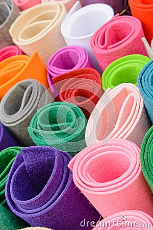 Rolls of colored fabrics. Color felt bright colors. Stock Photo