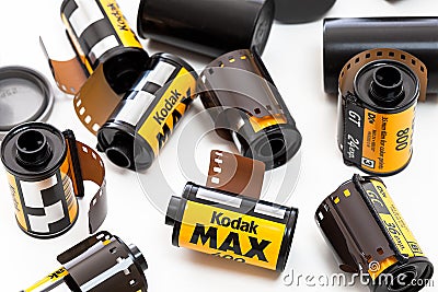 Rolls of Kodak film with a camera Editorial Stock Photo