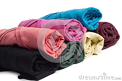 Rolls of multicolored clothes Stock Photo