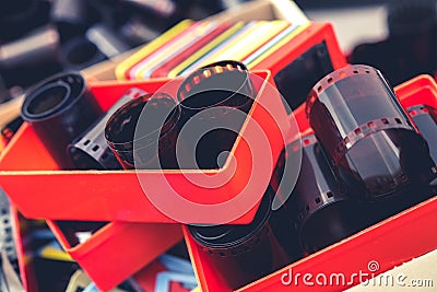 Rolls Of Negative Film And Frame Slide Mounts Stock Photo