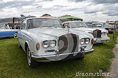 Rolls Royce Silver Shadow is the first frameless car of the brand at exhibition of historics, vintage transport Editorial Stock Photo