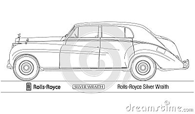 Rolls-Royce Silver Wraith vintage car silhouette Vector Illustration