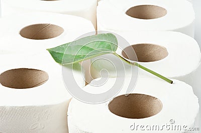 Rolls of toilet paper with the leaf. Recycling, ecology and cons Stock Photo