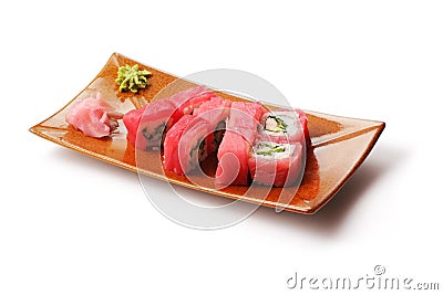 Rolls with tuna, crabmeat and onion Stock Photo