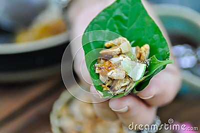 Rolls or Miang kham ,traditional Southeast Asian snack from Thailand and Laos Stock Photo