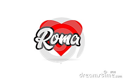 roma city design typography with red heart icon logo Vector Illustration