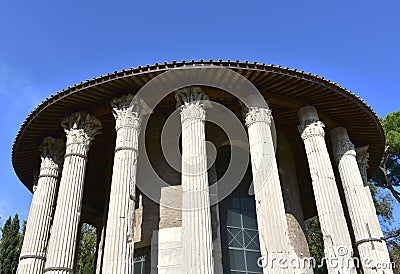 Tempio di Ercole Vincitore or Temple of Hercules Victor. Ancient Roman Greek classical style temple. Rome, Italy. Stock Photo