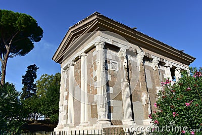 Temple of Portunus Tempio di Portuno. Ancient classical greek style roman temple. Rome, Italy. Stock Photo