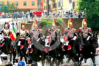 Roma Military participants at the parade.Military Italians participating in a military parade of the National Day of Italy. Editorial Stock Photo