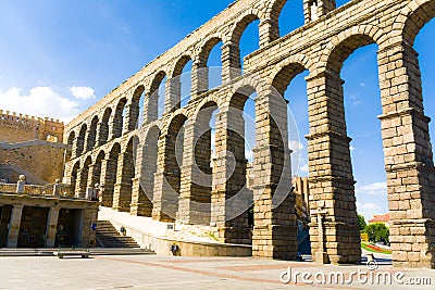 Roman acqueduct in Segovia near Madrid, Spain Stock Photo