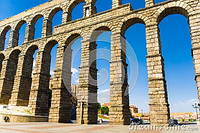 Roman acqueduct in Segovia near Madrid, Spain Stock Photo