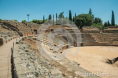 The Roman Amphitheater at the archaeological site of Merida Stock Photo