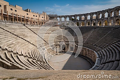 roman amphitheater with thousands of seats, where ancient gladiator fights took place Stock Photo