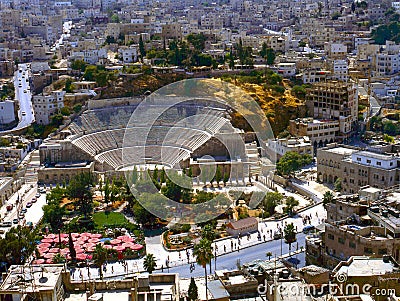 Roman amphitheatre in Amman Stock Photo