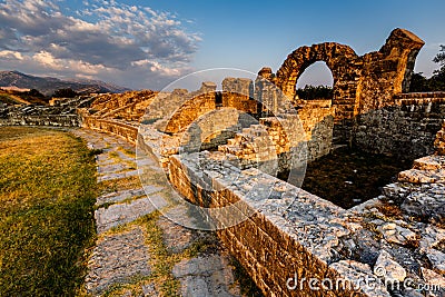 Roman Ampitheater Ruins in the Ancient Town of Salona Stock Photo