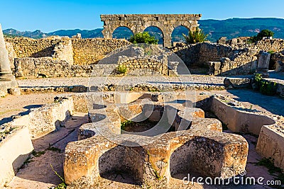 Roman Ancient city of Volubilis, Meknes, Unesco World Heritage Site, Morocco Stock Photo