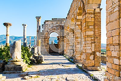 Roman Ancient city of Volubilis, Meknes, Unesco World Heritage S Stock Photo
