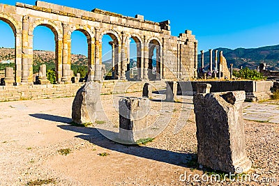 Roman Ancient city of Volubilis, Meknes, Unesco World Heritage S Stock Photo