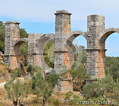Roman aqueduct on island Lesbos,Greece Stock Photo