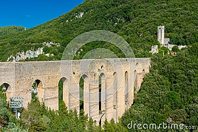 Roman aqueduct of Spoleto, Umbria Italy Stock Photo