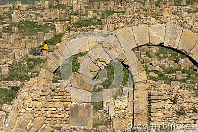 Roman arches in the ancient Roman city of Djemila. Editorial Stock Photo