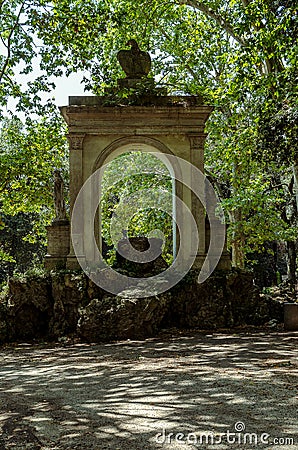 Roman arches of the Villa Borghese Park in Rome. Italy Stock Photo