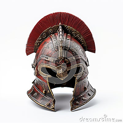 Roman army helmet and gladiator isolated on white background. Stock Photo