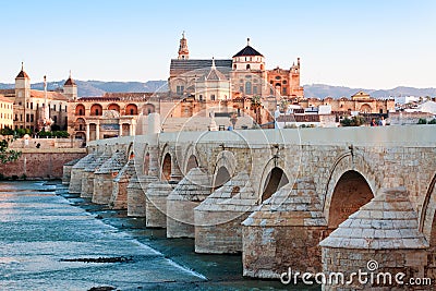 Roman Bridge and Guadalquivir river, Great Mosque, Cordoba, Spain Stock Photo