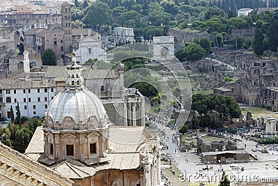 Roman Cathedral And Ruins Stock Photo