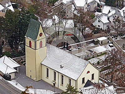 Roman Catholic Church of St. Martin or RÃ¶misch-katholische Kirche St. Martin Fli-Kirche, Wessen - Switzerland Stock Photo