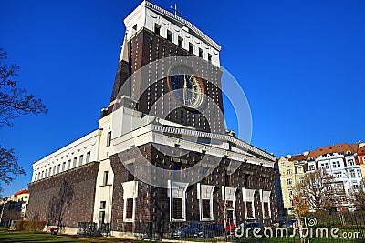 The Roman catholic Sacred Hearth Church at George of PodÄ›brady Square, Prague, Czech Republic Stock Photo