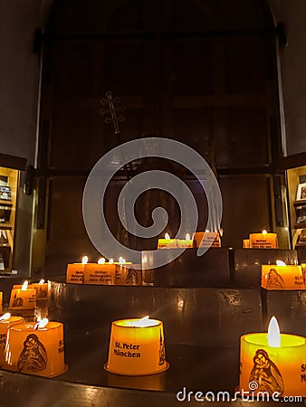 Roman Catholic St Peter`s Church, Wish Candles Editorial Stock Photo