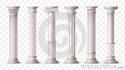 Roman columns. Green ionic pillars from Ancient Greece or Rome architecture temple, white arch frame or pedestal Vector Illustration