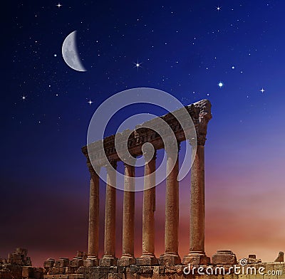 Roman columns at Heliopolis, Baalbeck, Lebanon Stock Photo