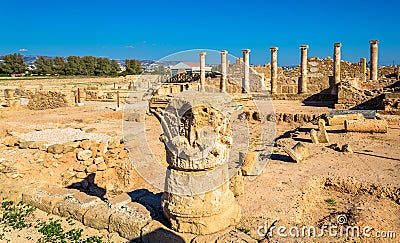 Roman columns in Paphos Archaeological Park Stock Photo