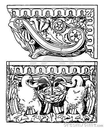 Roman Console, four hands discover, vintage engraving Vector Illustration