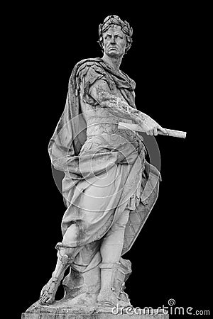 Roman emperor Julius Caesar statue isolated over black background Stock Photo