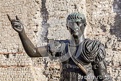 Roman emperor Trajan bronze statue at London Wall Editorial Stock Photo