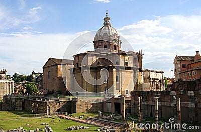 Roman forum Church of St. Luke and Martina, arch of Septimius Capitol hill Catholicism Italy Rome Stock Photo