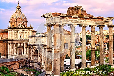 Roman Forum at sunset, Rome, Italy Stock Photo