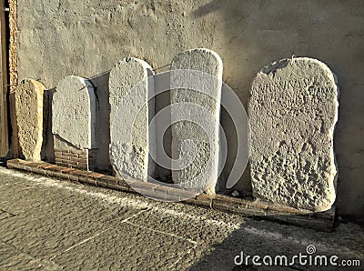 Roman funerary stelae displayed at museum in Italy Editorial Stock Photo