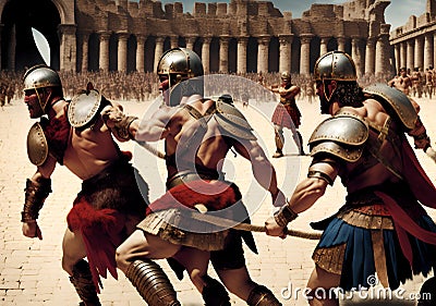 Roman Gladiators, Generative AI Illustration Stock Photo