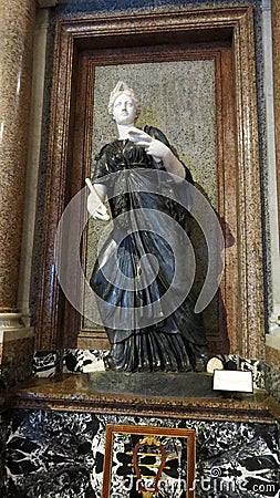 Roman goddess sculpture, white and black marble. Editorial Stock Photo