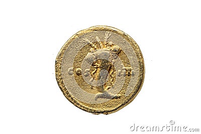 Roman gold aureus coin of Roman Emperor Domitian reverse side Stock Photo