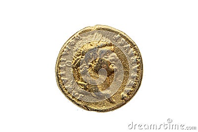 Roman gold aureus coin of Roman Emperor Domitian Stock Photo