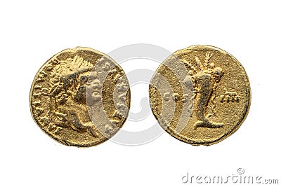 Roman gold aureus coin of Roman Emperor Domitian Stock Photo