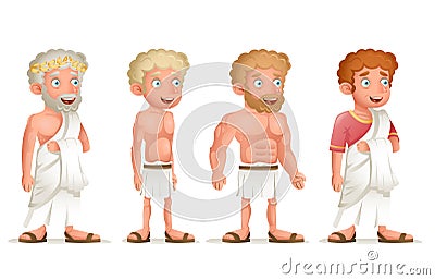 Roman Greek Retro Vintage Old Young Toga Loincloth Characters Icon Set Cartoon Design Vector Illustration Vector Illustration