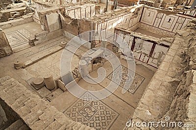 Roman Houses known also as Terrace Houses in Ephesus, Turkey Editorial Stock Photo