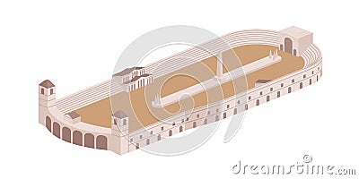 Roman large open-air Circus Maximus. Ancient public rectangle building with obelisk and seats. Imperial construction of Vector Illustration